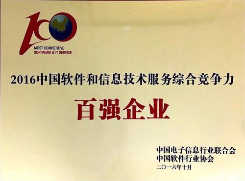 信雅达荣膺2016年中国软件和信息技术服务综合竞争力百强企业